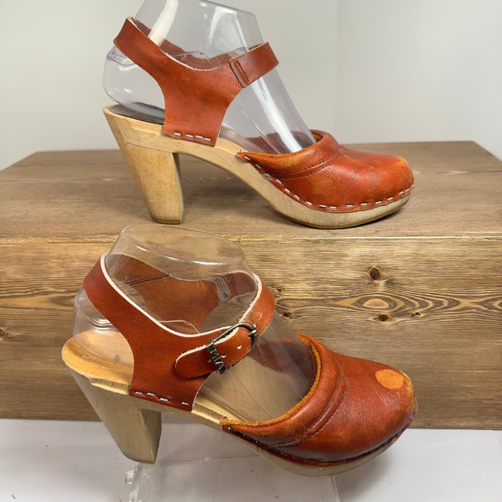 MIA Leather Wood Platform Mary Jane Clogs Hand Stapled Y2K Swedish Clogs 3EU 7US